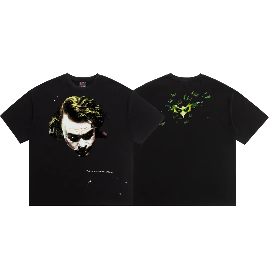 25SS Saint Michael Joker Batman distressed washed vintage printed loose Vintage short-sleeved T-shirt with digital white ink direct printing, the fabric is breathable and the pattern is three-dimensional and clear. Fabric: Double yarn 240g Style number: S881 Size: S-M-L-XL Color: Washed black Price: P118